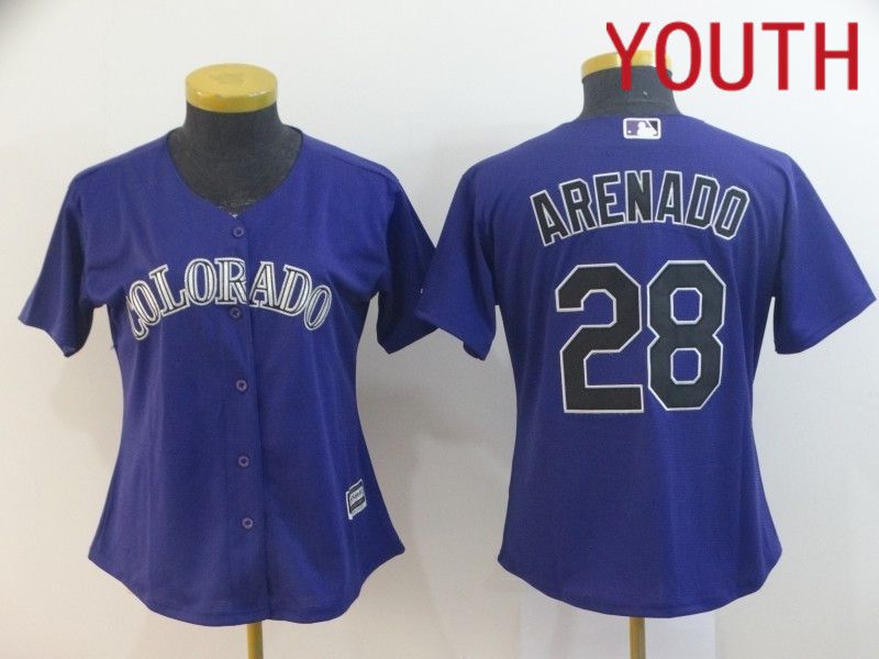 Youth Colorado Rockies #28 Arenado Purple Game Nike 2024 MLB Jersey style 1